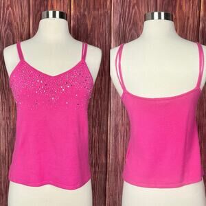 VTG Y2K Womens Pink Sequin Tank Top Size Large Barbiecore Girly Stretch
